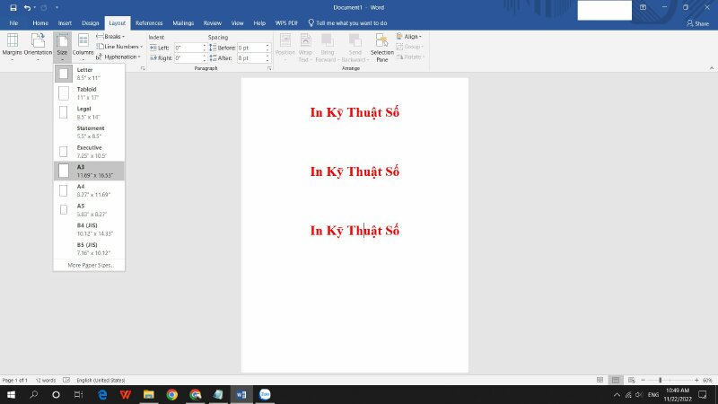 Cách in từ khổ A4 sang A3 trong Word - Inkythuatso