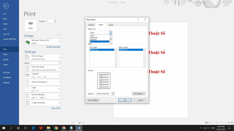 Cách in từ khổ A4 sang A3 trong Word