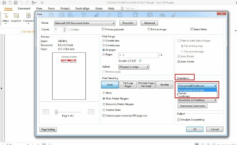 Orientation: cài đặt in khổ dọc hay ngang