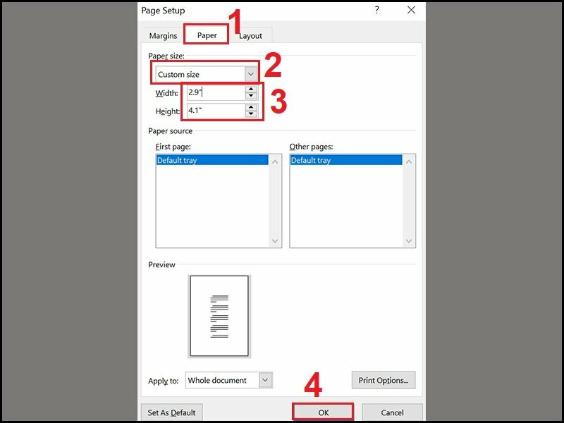 Hướng dẫn cách tạo khổ giấy A7 trong Word