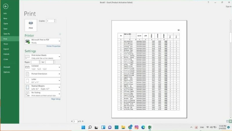Cách in trang A4 trong Excel bằng tính năng Break