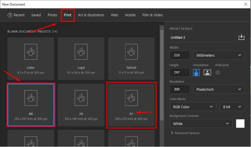 Tạo khổ giấy dọc A5 trên Photoshop - InKyThuatSo