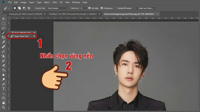 Chọn công cụ Magic Wand Tool trong photoshop