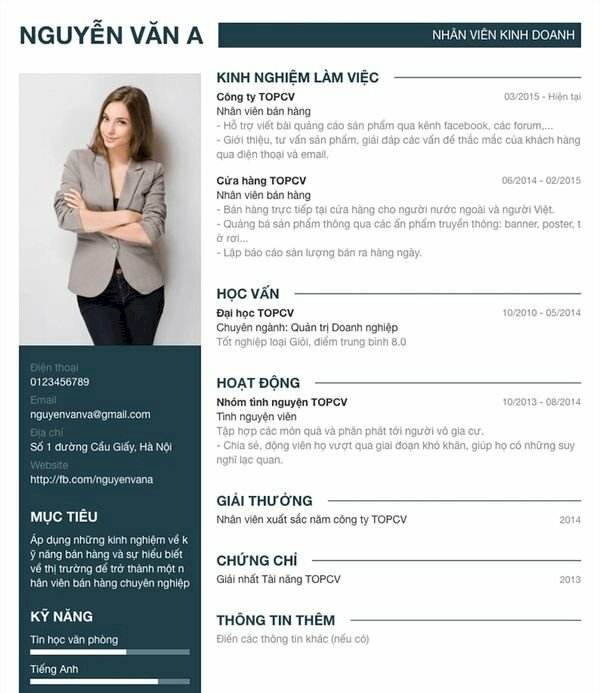 Kích thước CV đẹp, ấn tượng