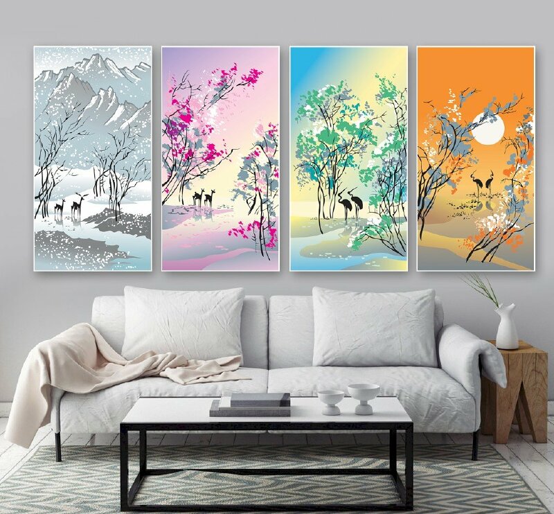 Tranh 4 mùa mang phong cách Châu  u trang trí phòng khách hiện đại