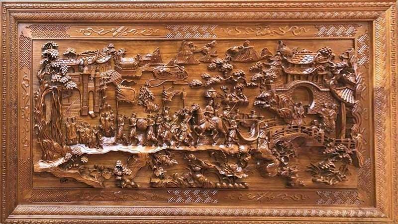 Tranh bằng gỗ Trạng Nguyên vinh quy bái Tổ