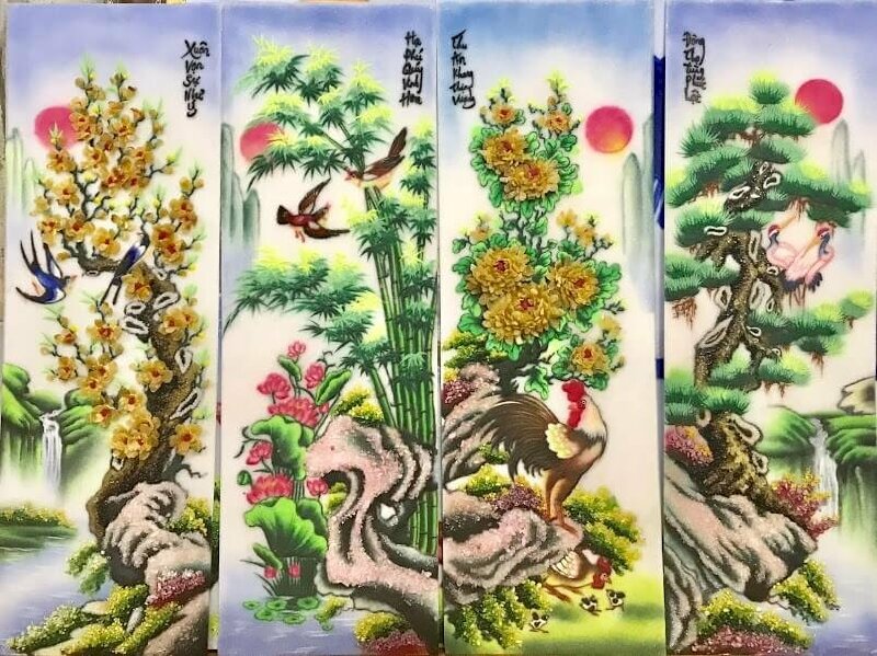 Tranh tứ quý phong cảnh núi non thanh bình