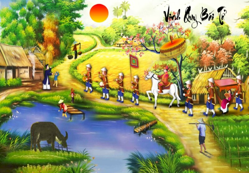 Tranh vinh quy bái Tổ 3D Trạng Nguyên về làng