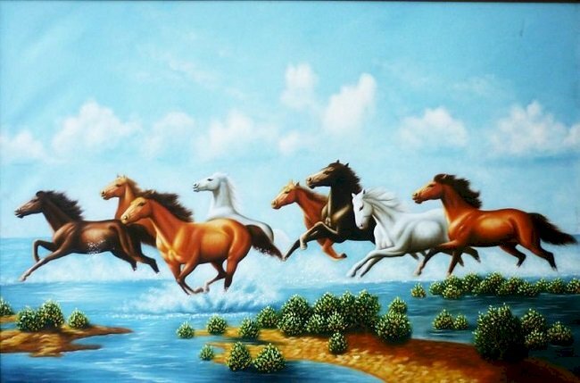Tranh mã đáo thành công ngựa phi trên mặt nước không có ngựa quay đầu