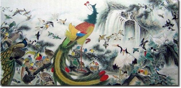 Tranh Bách Điểu Triều Phụng phượng hoàng đẹp uy quyền 