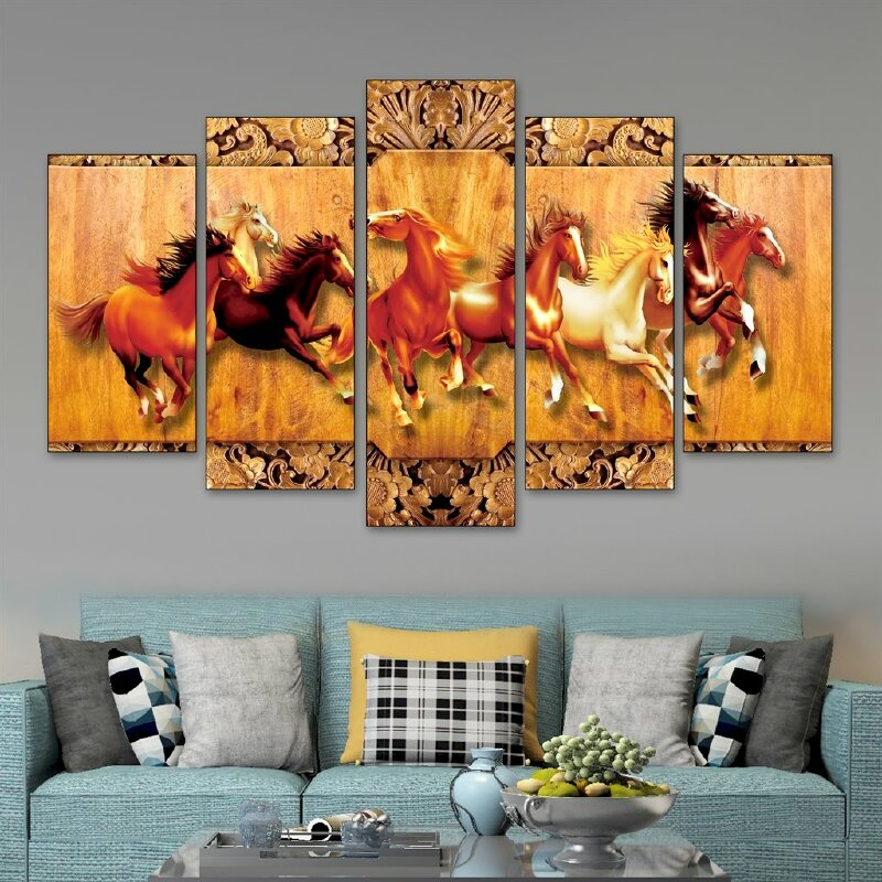 Bộ 5 tranh mã đáo thành công trang trí phòng khách sang trọng