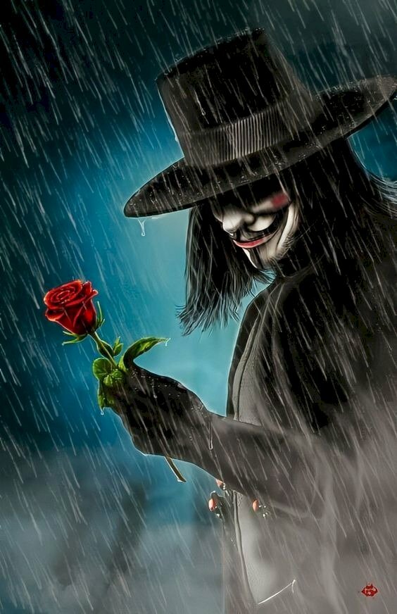 Ảnh Anime hacker trên tay cầm nhánh hoa hồng đỏ mang ý nghĩa tình yêu và tội ác