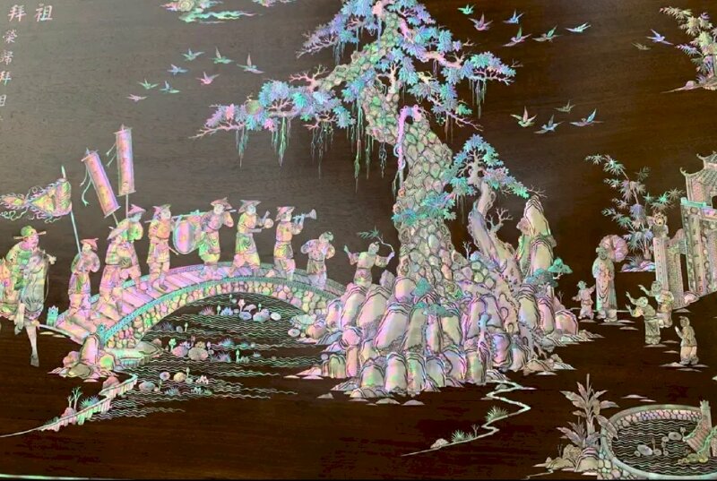 Tranh Trạng Nguyên cùng đoàn người vinh quy bái Tổ khảm trai