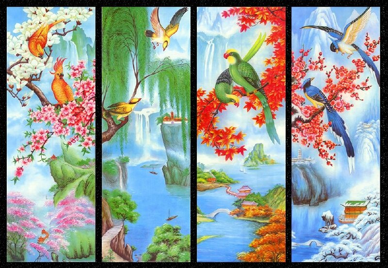 Tranh phong cảnh sơn thủy 4 mùa tuyệt đẹp