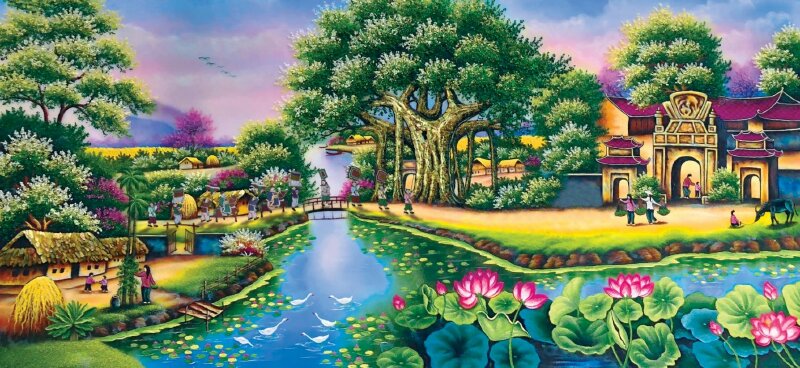 Tranh Trạng Nguyên về làng sen vinh quy bái Tổ