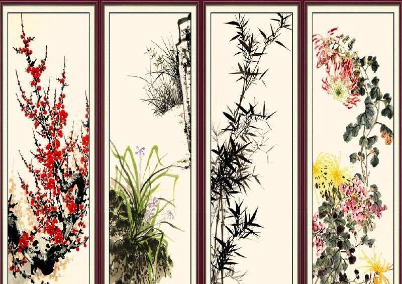 Tranh tứ quý hợp phong thủy hút tài lộc