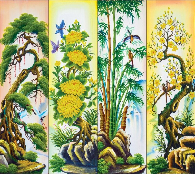 Tranh tứ quý Tùng-Cúc-Trúc-Mai