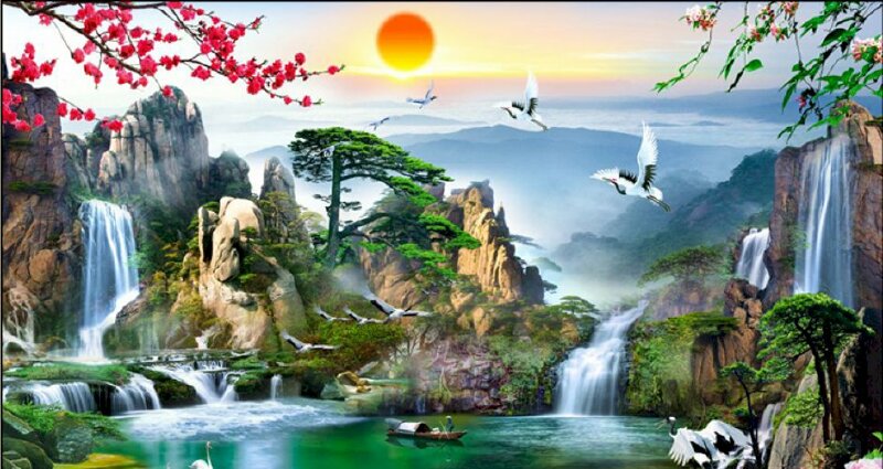 Tranh Nhật Xuất Thiên Sơn đẹp phong cách 3D