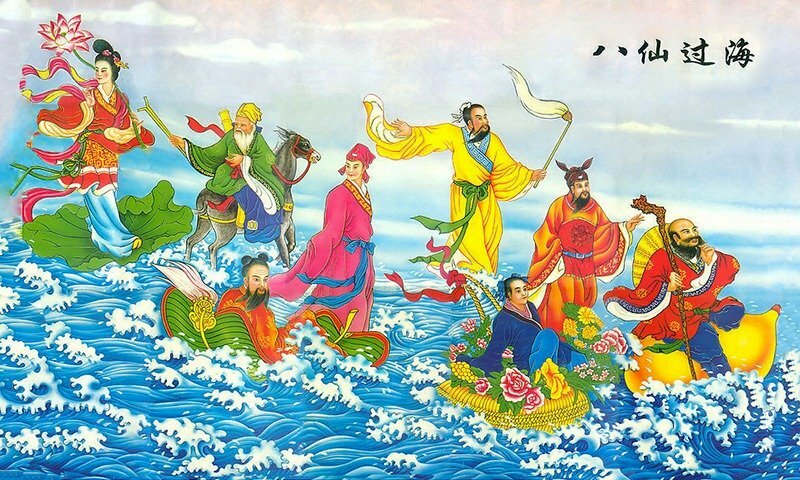 Tranh Bát Tiên Quá Hải, 8 vị tiên vượt biển 