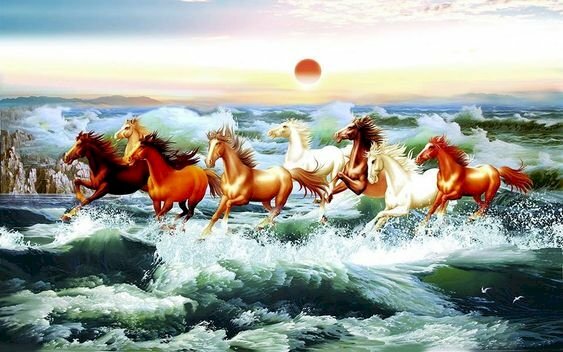 Tranh mã đáo thành công không có ngựa quay đầu đang chạy trên mặt nước