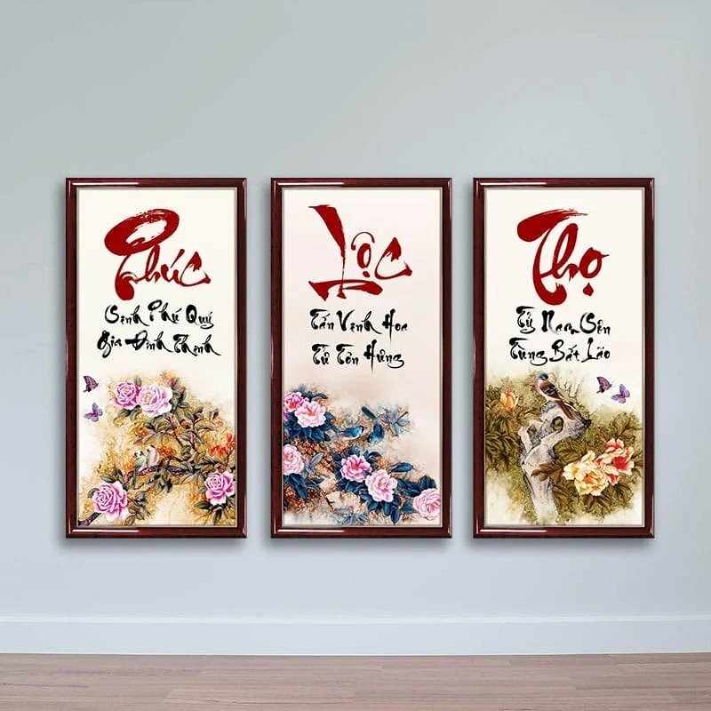 Bộ 3 tranh thư pháp chữ Phúc Lộc Thọ