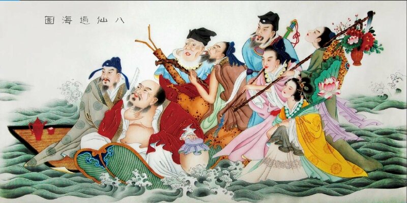 Tranh 8 vị tiên quá hải, các hiển thần thông