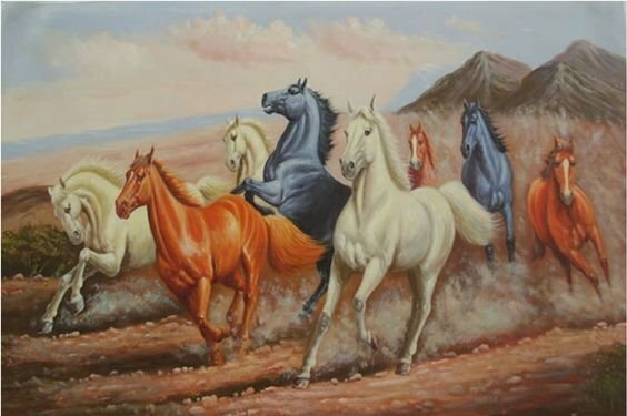 Tranh mã đáo thành công ngựa đang chạy trước núi không có ngựa quay đầu