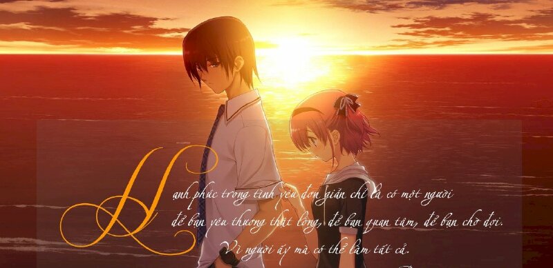 Ảnh anime dễ thương với dòng chữ về tình yêu thật ý nghĩa