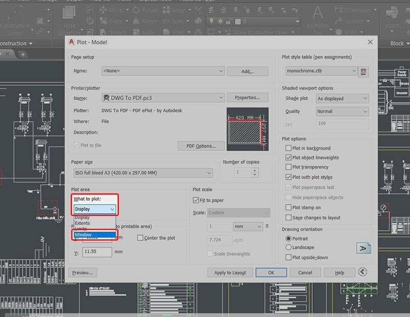 Bước 4: Ở mục What to plot, bấm mũi tên xổ xuống chọn Window.