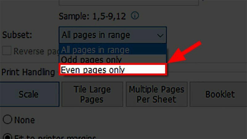 Chọn Even pages only để chỉ in những trang chẵn