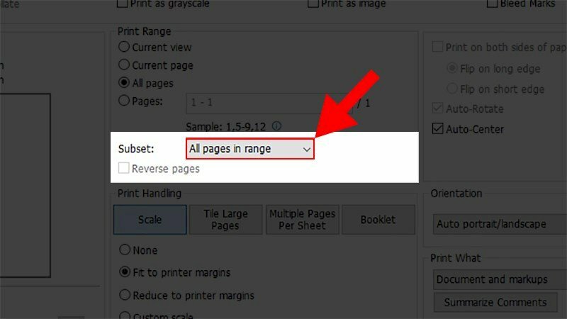  Ở mục Subset bấm vào All Pages in range