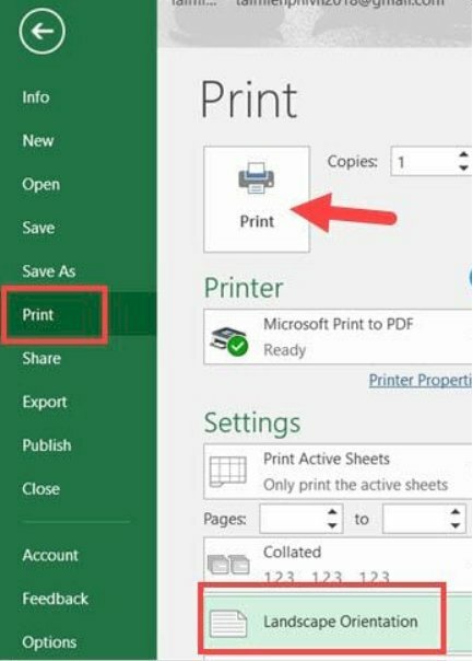 Cách in ngang trong Excel 2016, 2013