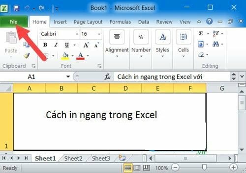 Cách in ngang trong Excel 2010, 2007