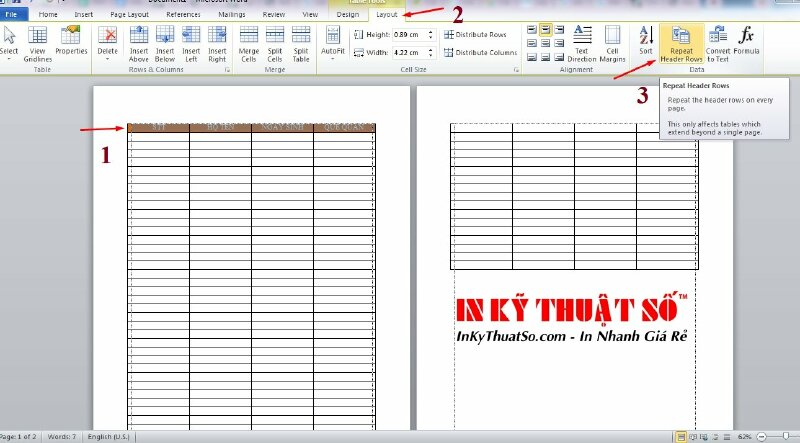 Cách in lặp tiêu đề trong Word bằng Repeat Header Rows