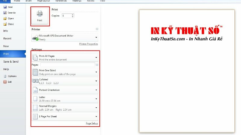 Bước 4: Tiến hành in