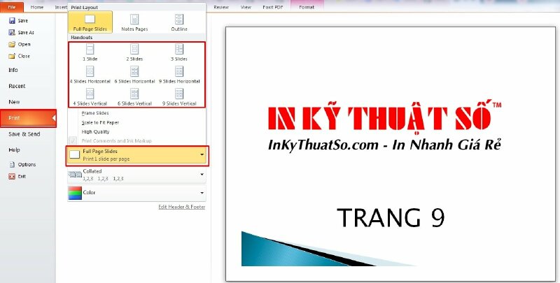 Thiết lập in tiết kiệm giấy trong PowerPoint