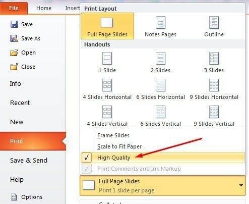 Chọn High Quality để tăng chất lượng hình ảnh khi in