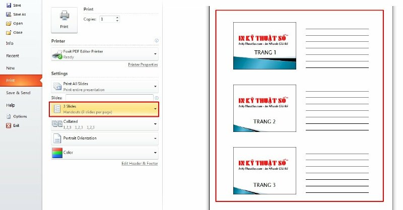Kết quả in 3 slide trên 1 trang
