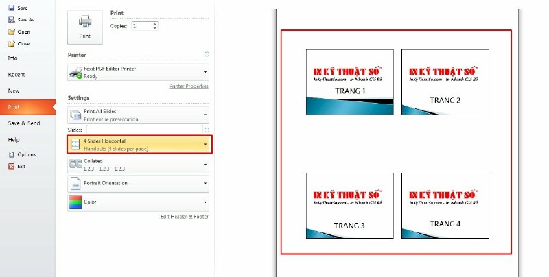 5. Những lưu ý khi in 4 slide trên 1 mặt giấy