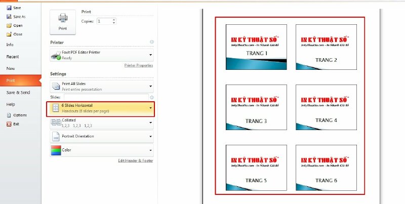 Cách In 6 Slide Trên 1 Trang Giấy