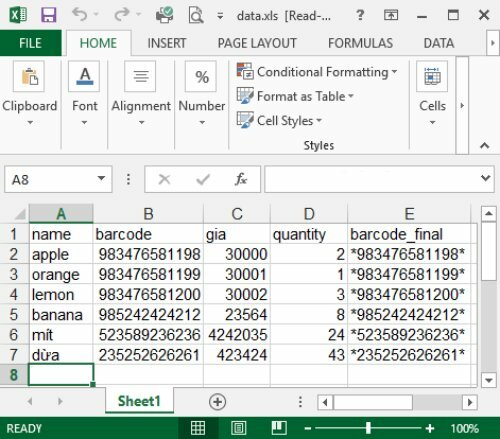 Tạo file dữ liệu tem nhãn cần in trên Excel