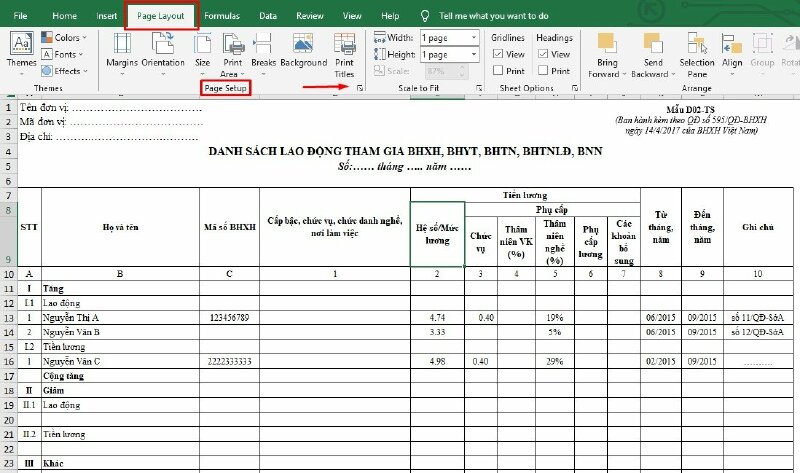 Truy cập cài đặt Page Setup để dùng Fit to