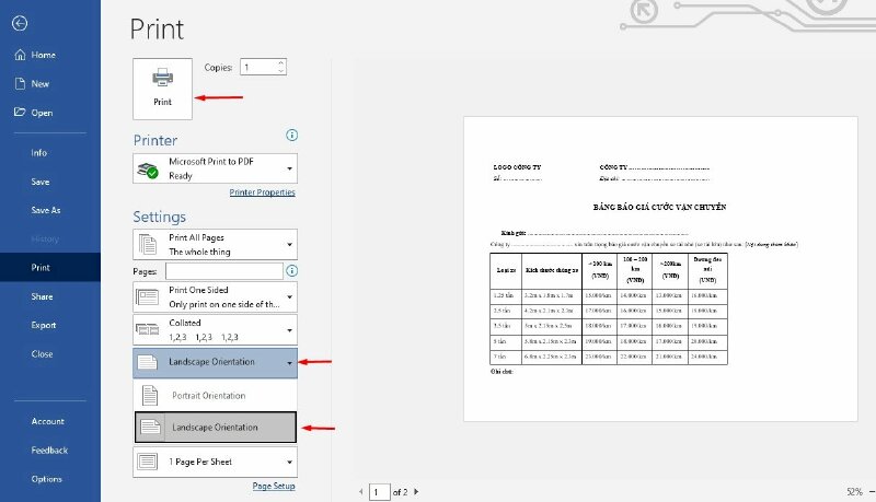 Cách in giấy nằm ngang trong Word 2016, 2013 - InKyThuatSo