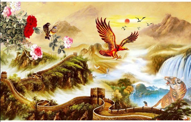 Tranh song hùng tương ngộ dán tường với màu sắc nổi bật đẹp mắt
