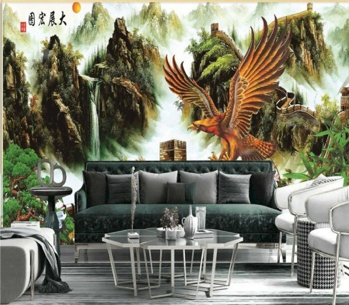 Mẫu tranh đại bàng tung cánh dán tường phòng khách thật uy nghiêm, dũng mãnh