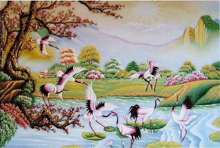 Tranh sơn thuỷ tùng hạc diên niên đẹp