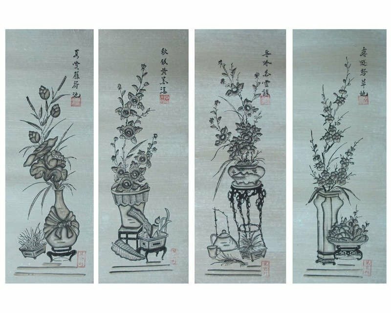 Bộ tranh Tứ Bình thuỷ mạc - tranh dân gian Đông Hồ đẹp nhẹ nhàng