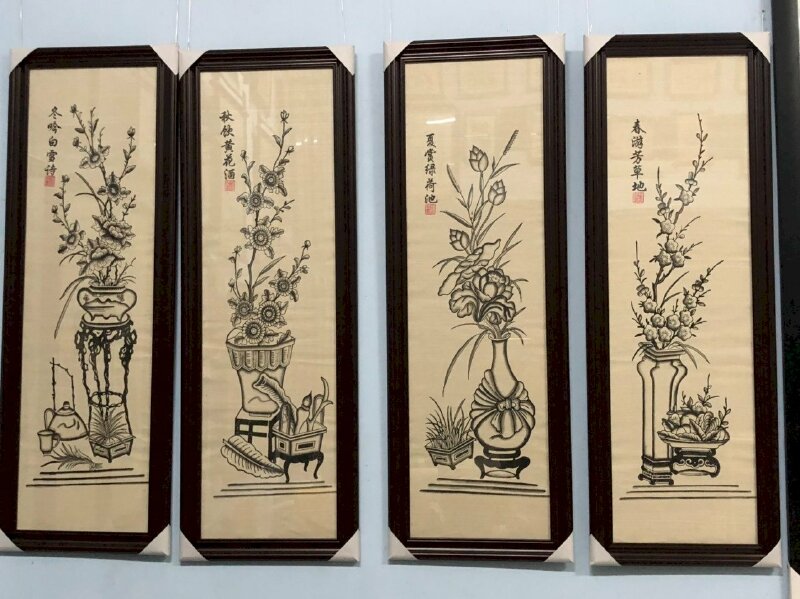 Tranh Tứ Bình Đông Hồ đen trắng đơn giản đẹp