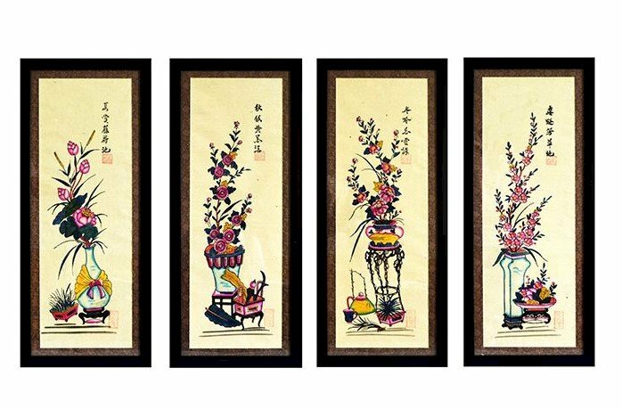 Bộ tranh Tứ Bình màu đẹp vẽ trên giấy điệp