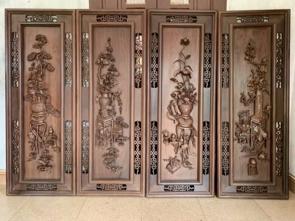 Bộ tranh Tứ Bình treo tường gỗ gụ mật tông nâu sang trọng